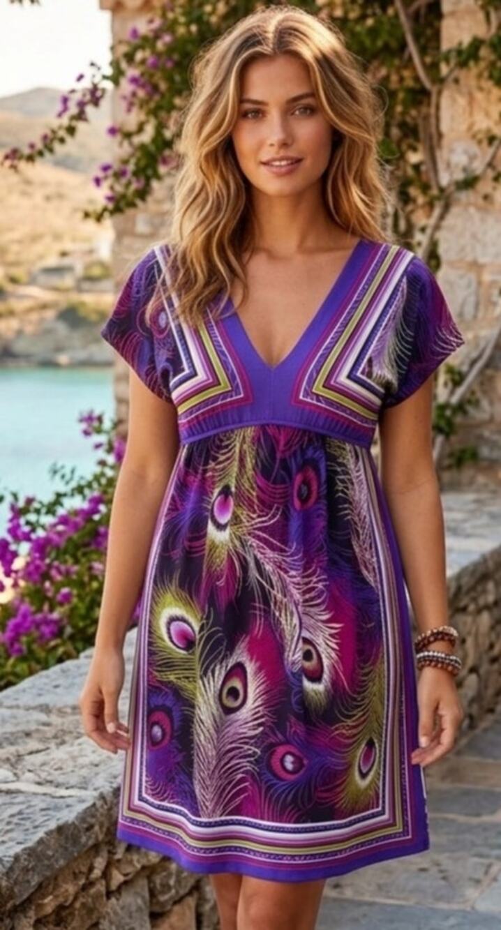 Bailey Blue Vintage Y2K Poly Knit Stretch Dress with Peacock Pattern